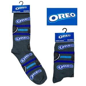 Oreo Novelty Crew Socks Gray Blue Stripe Unisex One Size Women 7-13 Men 6-12 New